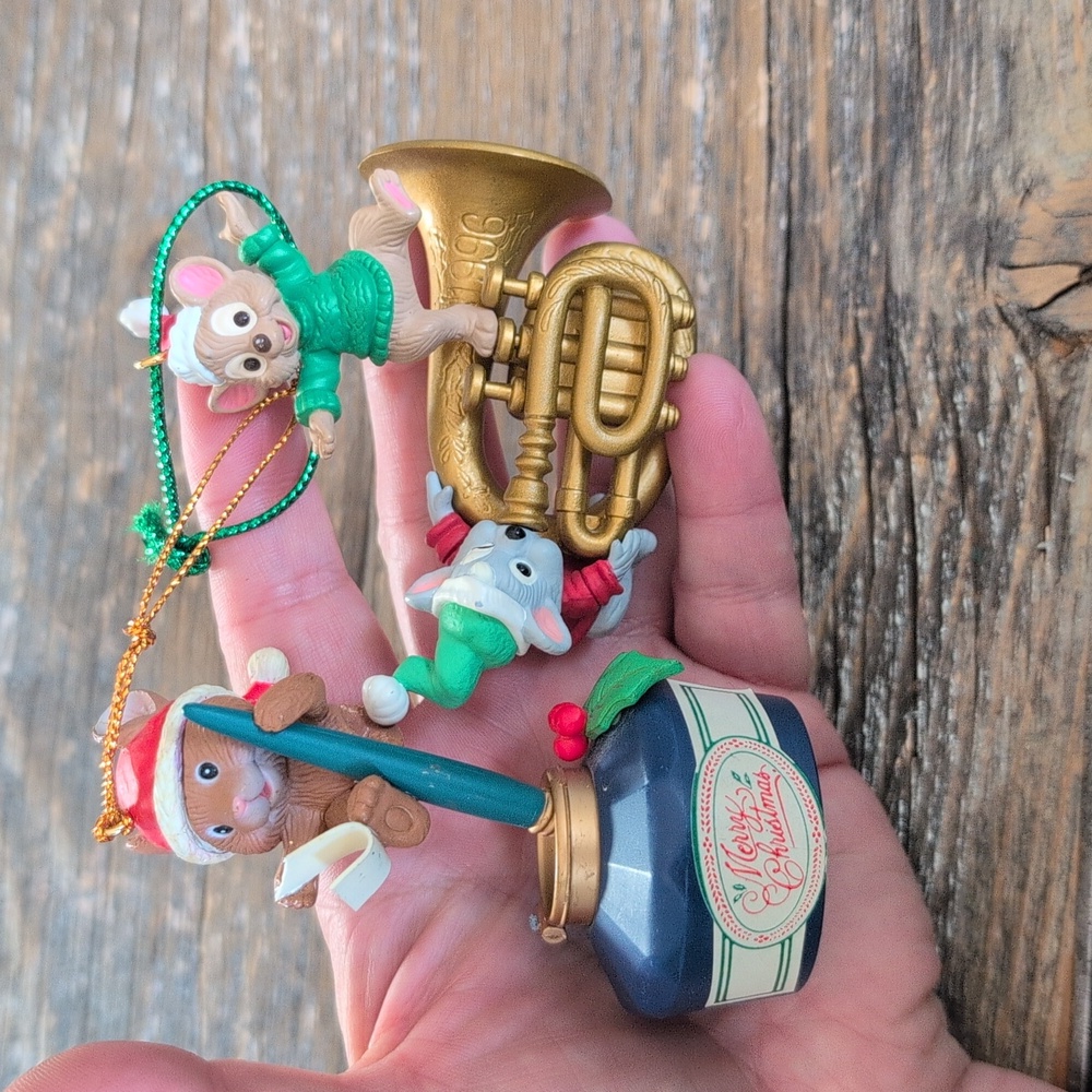 VIntage Retro Two Christmas Mouse Ornaments